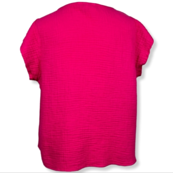 Three Dots Double Gauze Flutter Sleeve Top in Fushsia Size XL MSRP $138 W-538 - Picture 6 of 13